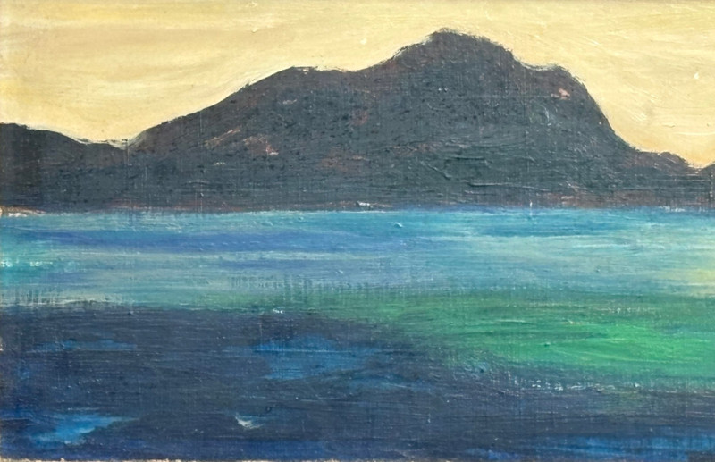 Water Reflections Below a Mountain Range Oil Painting-C. 950s-Maxim Bugzester gallery