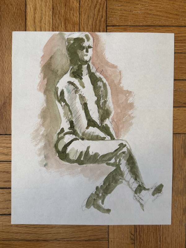 Vintage 1960s Watercolor Painting Figure Portrait Study 11 x 9 OOAK