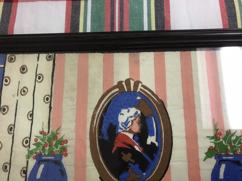ANTIQUE VTG FRAMED CHRISTMAS PAINTING ON CREPE PAPER OR CLOTH 20 3/4 X 17 3/8” gallery