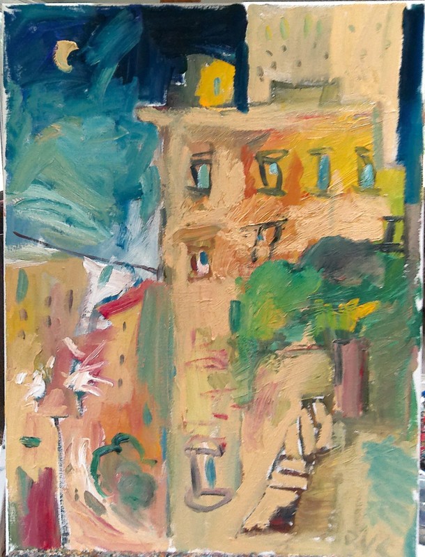 cityscape abstract nyc oil on canvas 18″x24″ original signed surrealist artwork