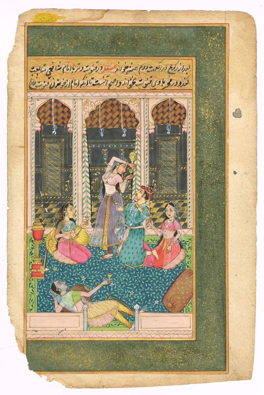 Indian Miniature Painting Of Mughal Emperor In Love Scene With Women 6.5×10 Inch