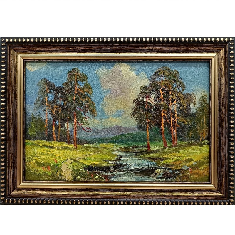 Waterfall Original Oil Painting 4×6 Framed Signed Mountain River Landscape Art