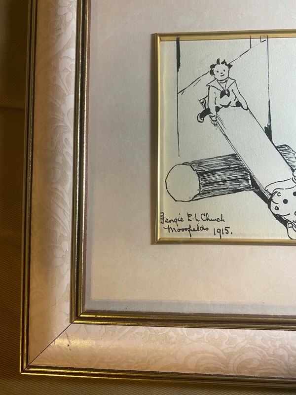 Antique Georgie E L Church 1915 "Moorfields" Pen And Ink Drawing - Signed/Framed gallery
