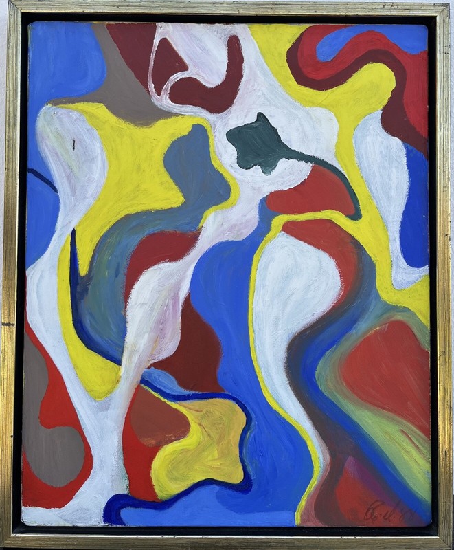 Oil Painting Composition Abstract Colourful Modern Copenhagen Danish Midcentury