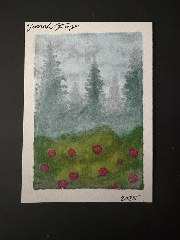 Aceo Orginal Mixed Media Misty Forest Art Card Alcohol Markers, Colored Pencils