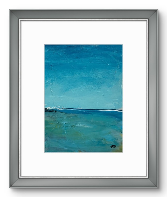 Blue Abstract Seascape Original Painting Signed 9×12 on Cotton Paper