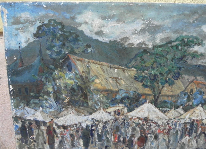 Vintage Indonesian art market painting 1962 by Muslim Saleh 1927- gallery