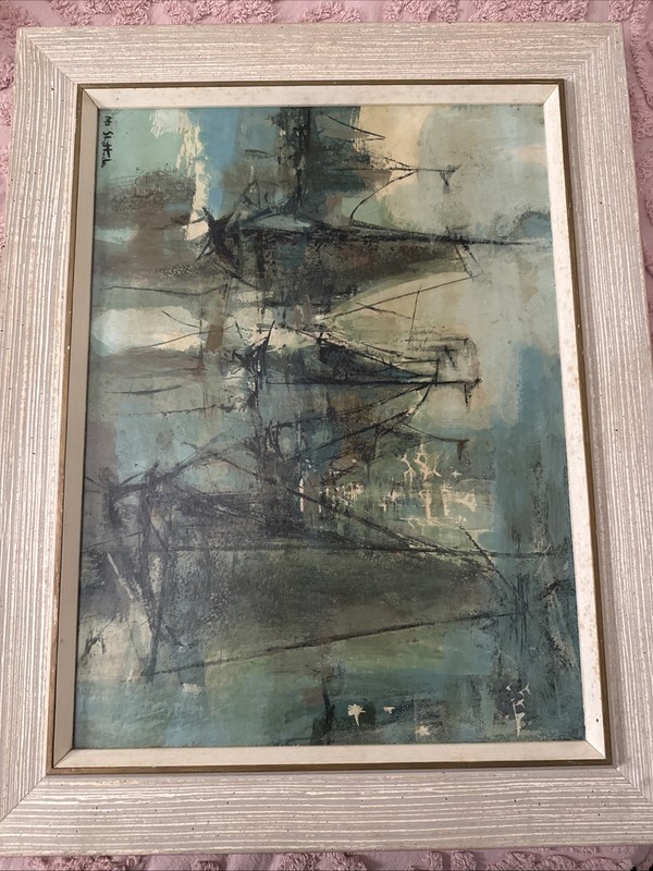 Maxine Shattuck – Dock/Boat Abstract Painting Oil On Hardboard Panel Framed