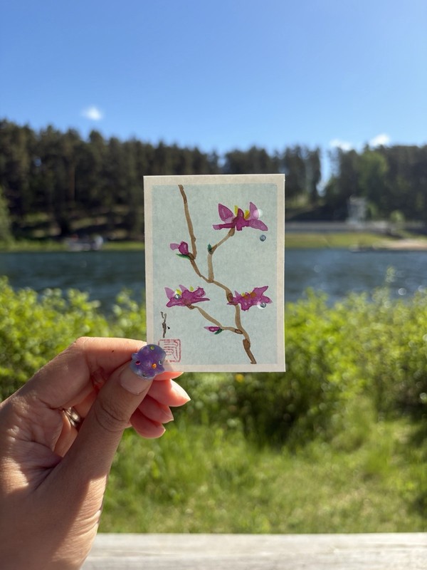 aceo original painting “Japanese Sumi-e Flowers” 1/8 by Sasu-san
