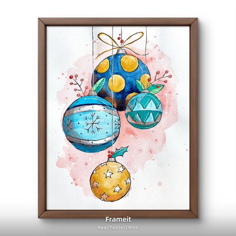 Original Christmas Ornaments Painting By Alannah Dyer- Watercolor 8×10 in.