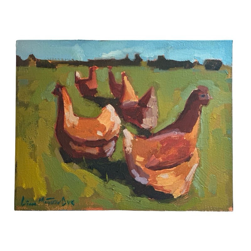 Original Impressionist Painting Chicken Farm Hens Art 8×10 Signed