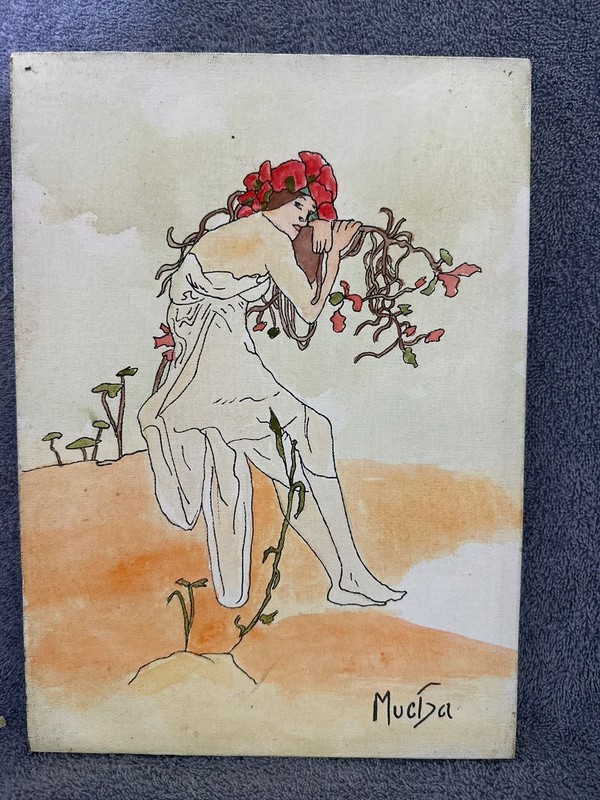 ALPHONSE MUCHA painting oil on canvas signed stamped vintage