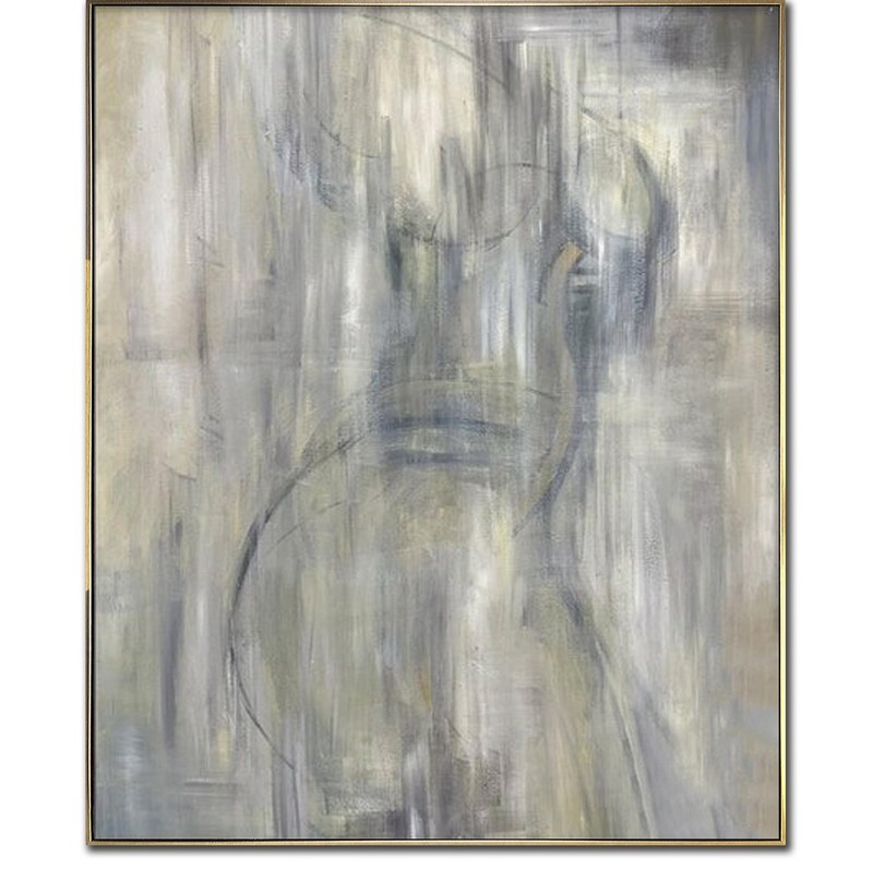 Abstract Gray Canvas Wall Art Modern Curves Original Aesthetic Painting 35.8×24″