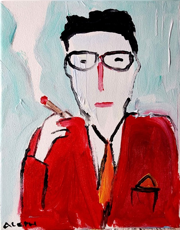 Aleph Original Abstract Smoking Man 8x10 Modern Wall Art Painting Canvas Signed gallery