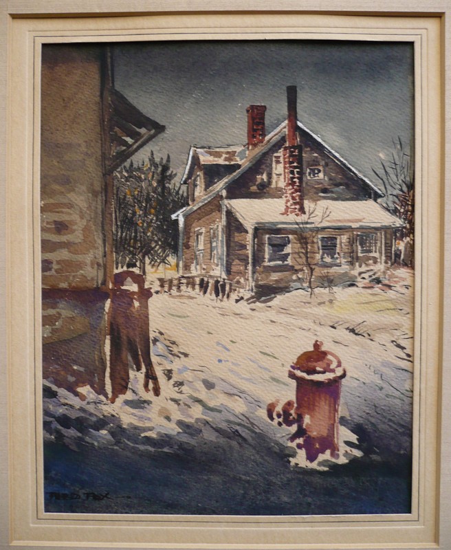 FRED FOX, vintage AMERICAN SNOW SCENE WATERCOLOR LISTED RARE RURAL SCENE wow gallery