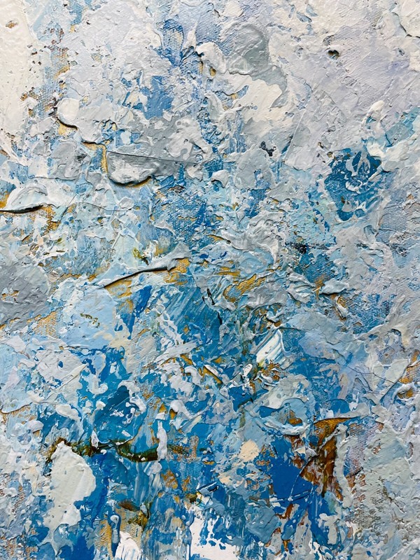 Hungryartist -Original Painting of Blue &Gray Abstract on Canvas 24x36 Framed gallery