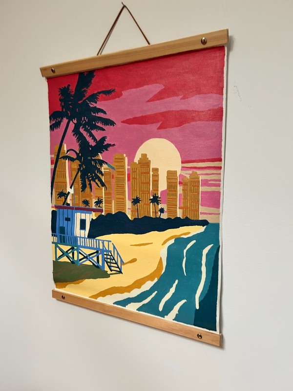 Exotic Miami Beach Acrylic Painting - 16" x 20" - Wood & leather frame gallery
