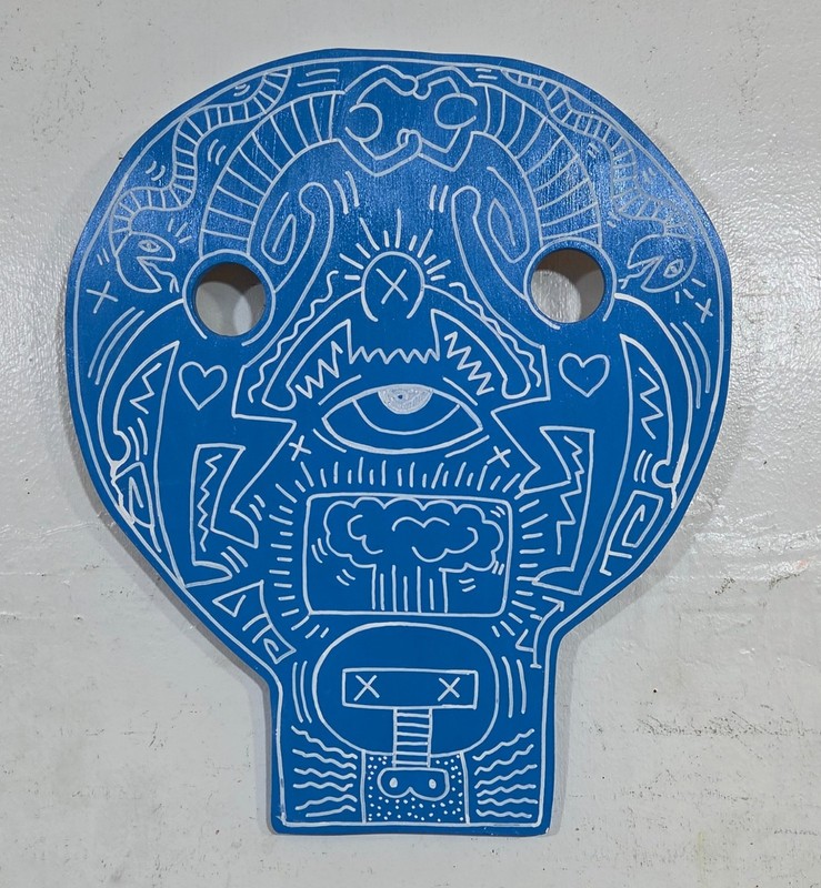 KEITH HARING ACRYLIC ON PLYWOOD DATED 1982 AMERICAN PAINTER IN GOOD CONDITION