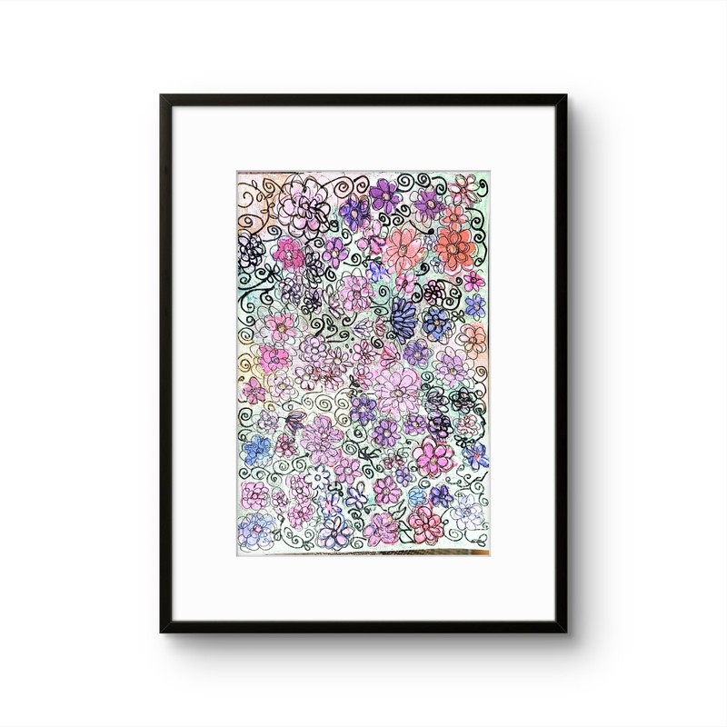 Floral Iradescent Contemporary Pop Art Watercolor Painting 9×12 Signed