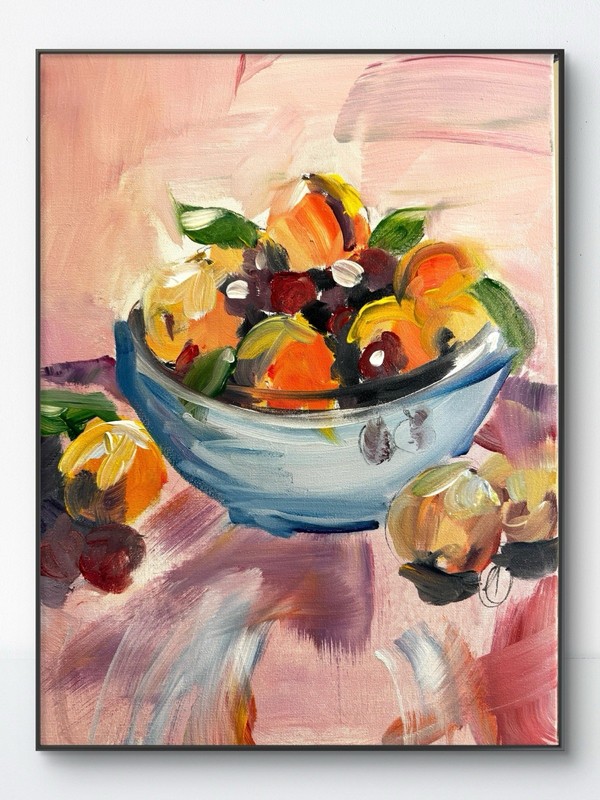 Original Abstract Expressionism 12×16 Summer Fruit Bowl Colorful Signed Art 507