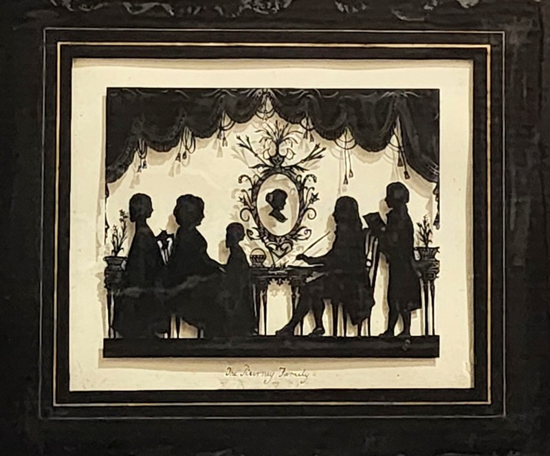 English Reverse Glass Silhouette "Burney Family" Signed Gapp c.1840 Folk Art gallery