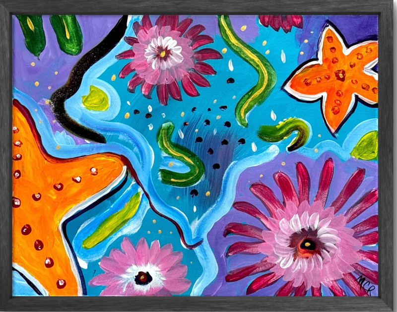 Ocean Tide Pool 11×14 Starfish Colorful Canvas Signed Wall Art Painting OOAK