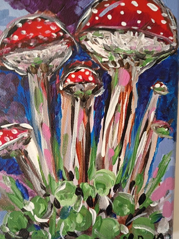Trippy Mushrooms 5x7 Canvas Original Art Purple Red Abstract Hippie Retro gallery