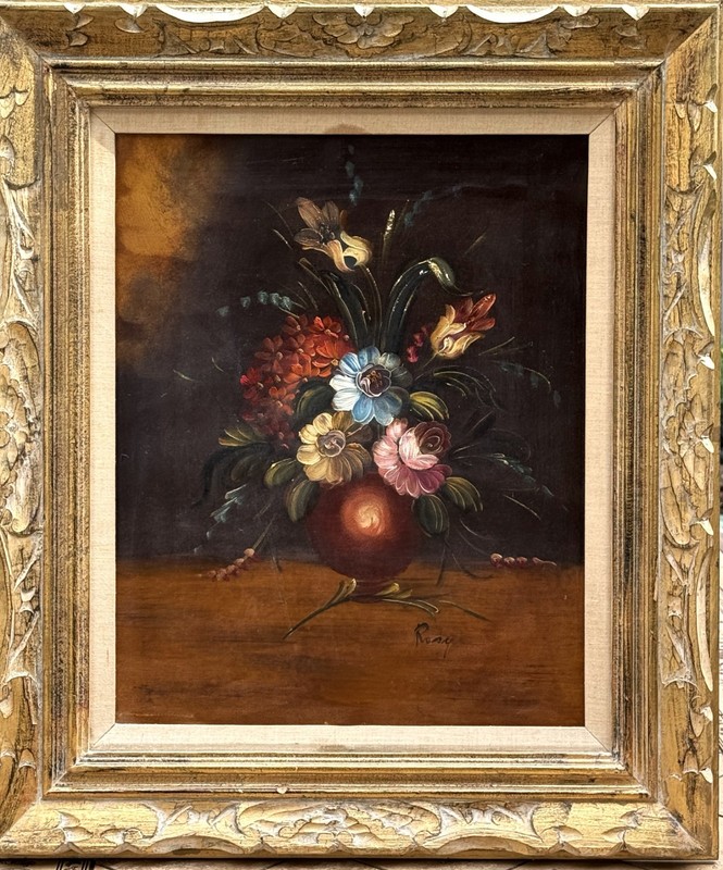VTG MCM Dutch Golden Era Style Orig. O/C Flower Still Life Signed, Framed/Matted