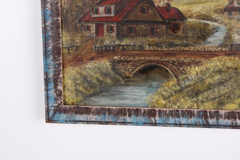 Vintage Homestead Oil Painting On Masonite Joseph Charles Frumes 1983 gallery