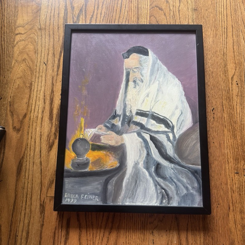 Vintage Original Signed Portrait Painting | Judaica Art Jewish Rabbi | Framed gallery