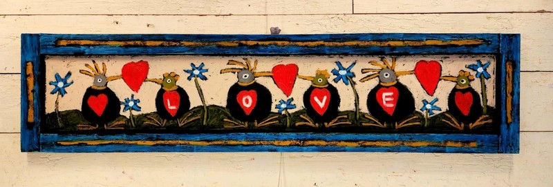 John Sperry Outsider Southern Primitive COLORFUL Folk Art LOVE Birds Painting gallery
