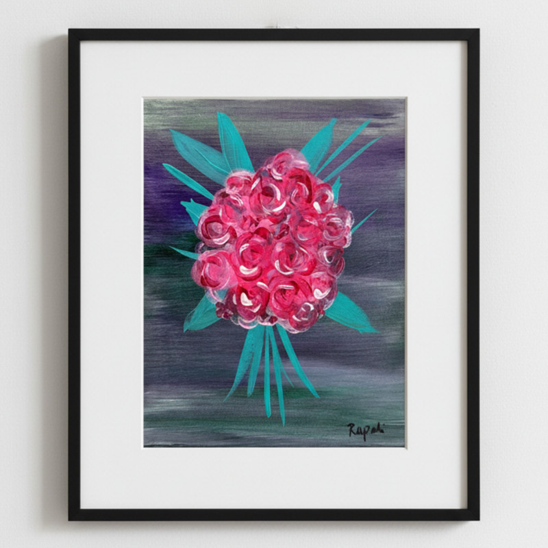 Original Acrylic Painting Flower Bouquet «For You» Signed on Canvas 8×10