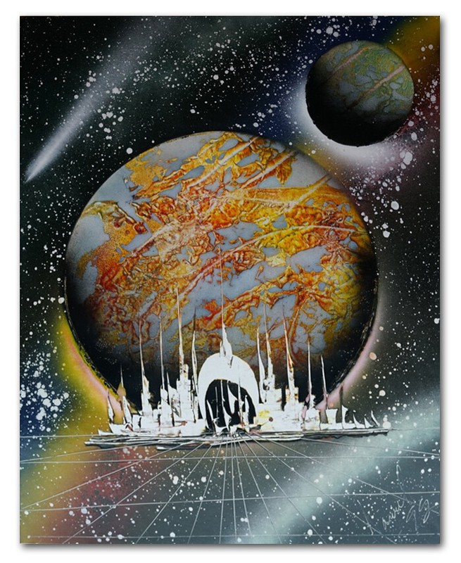 1990’s Vintage Original SPACE Sci-Fi Fantasy Painting, Signed