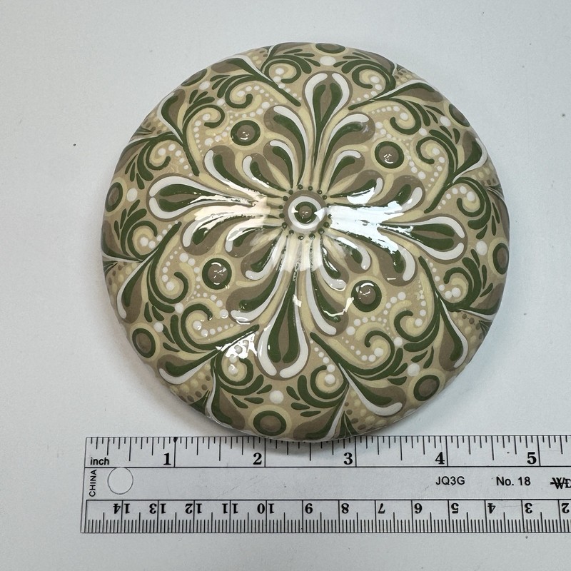 4.5” Delicate Green Mandala - Hand Painted Handmade Stone - By JaDeL gallery
