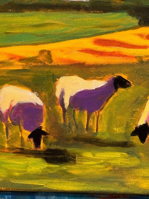 Sheep Grazing in Israel Original Acrylic Landscape Painting Shepherd Scene 12x16 gallery