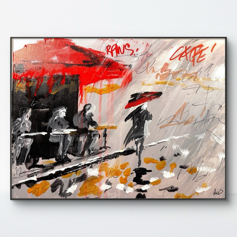 Original Expressionist 12×16 Cafe Acrylic Canvas Signed Bold Home Decor 444