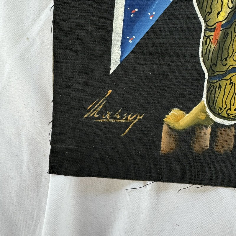 Original Vintage Signed Exotic Man Of Royalty Painting On Cloth 9.75” x 12.75" gallery