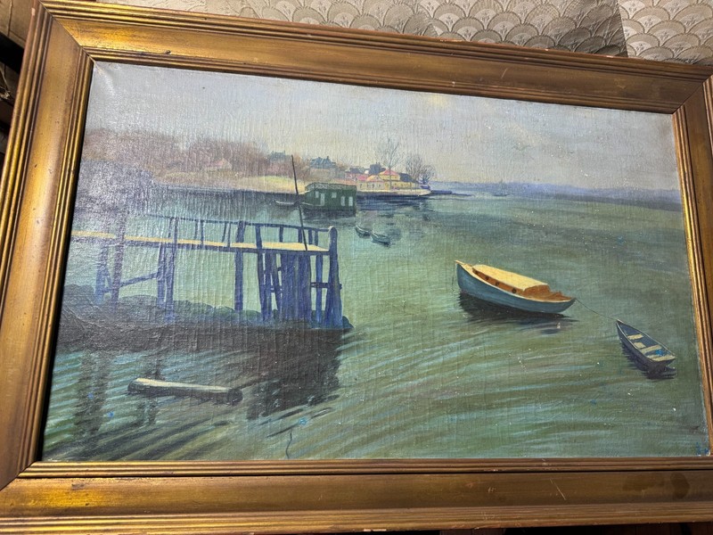 Large Bruno M Engel «Coastal Landscape Scene» Oil Painting – Signed/Framed