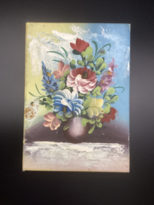 Vintage Mini Oil Painting Flower Roses Greens Still Life on Canvas 5×7 Art Boho