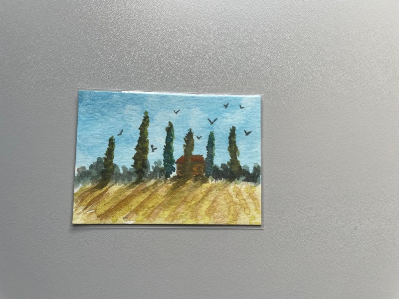 ACEO Original Painting, Italian Countryside, Watercolor Painting, 2.5 x 3.5 in