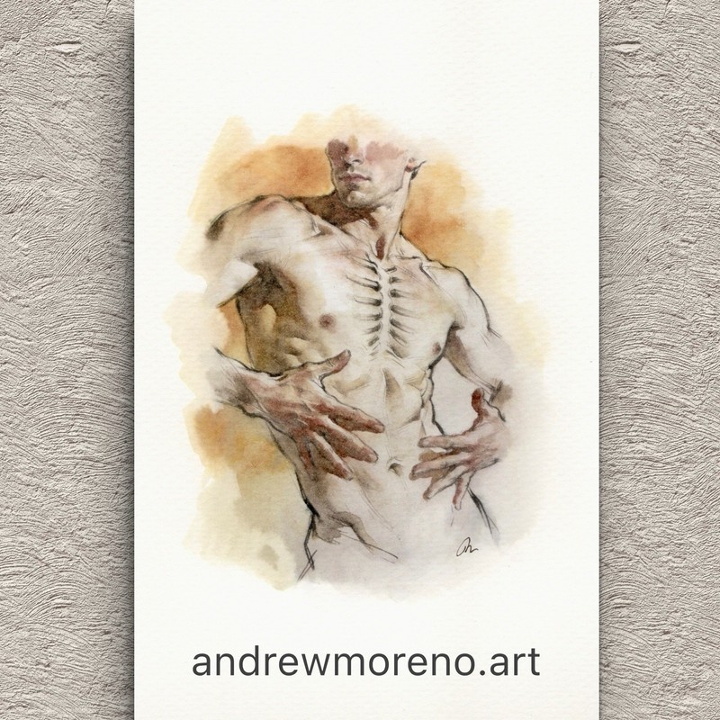 Original Watercolor Painting Male Figure Study Book Page (5.5 × 8.5 inches)