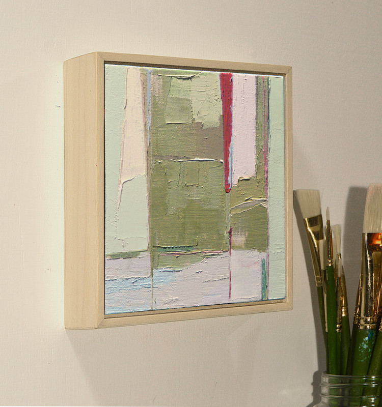 "Summer Breeze", Original Abstract Oil Painting: Small Pastel Green Framed Art gallery