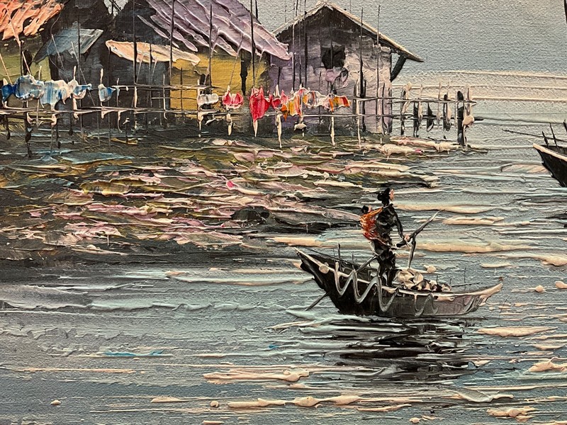 Oil Painting 12x16" Boats in sea, harbor, impressionistic style gallery