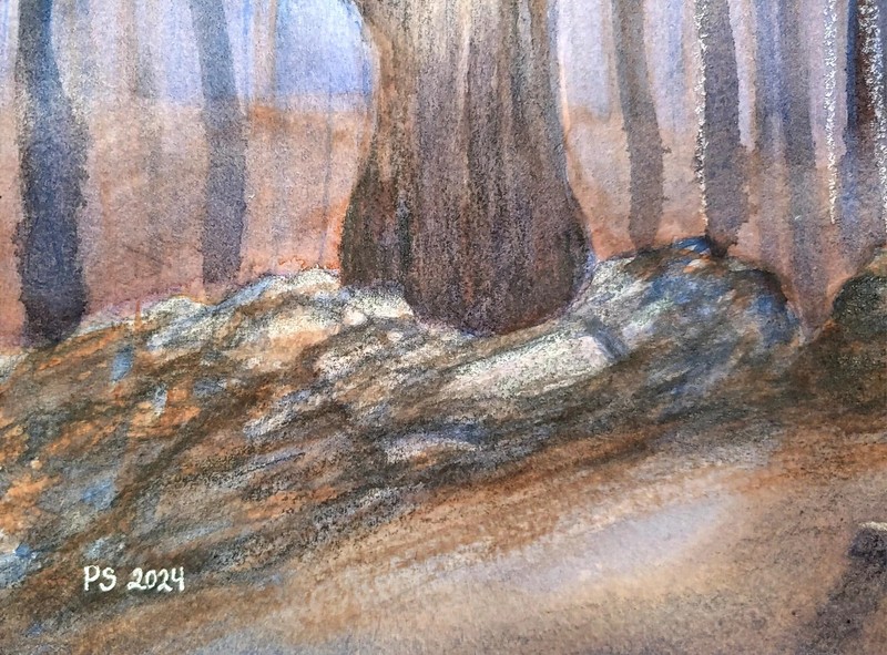 Original Haunted Cemetery Watercolor Graphite Painting Ghosts Woodland Scene gallery