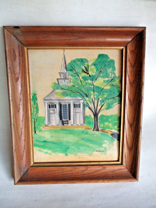 vintage church oil painting landscape painting