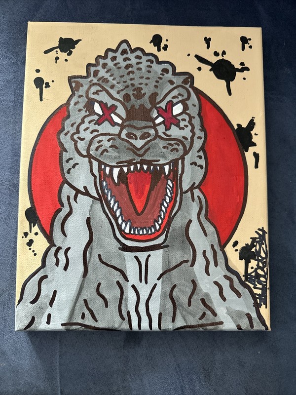 8 X 10 Spray Paint Acrylic Shortiez Ink Godzilla Kong Cartoon Graffiti Canvas