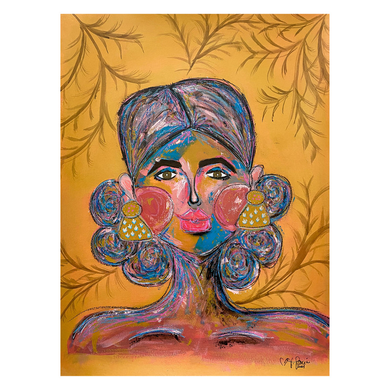 Caribbean Woman 18x24 Expressionist Bold Original Painting Paper Fine Art gallery