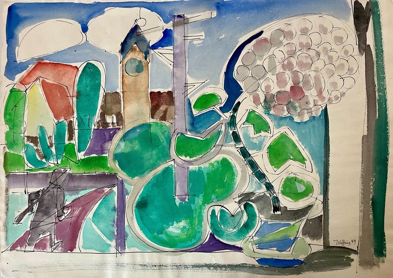 «Italy Chiappa Village II» | Watercolour | Franz Ruffing 1949 | 52×77 cm