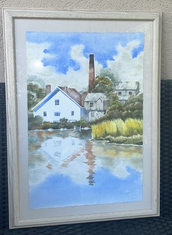 VTG Original ‘96 Signed COTTAGE HOME MILL Watercolor 20.25”W 27.75”T Framed