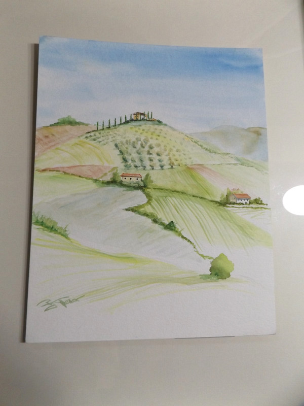 Original En Plein Air Vignette Watercolor Tuscany Vineyard Olive Trees PJ Teller gallery